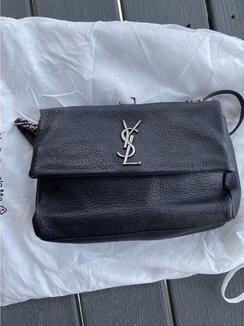 Saint Laurent Black Leather YSL Monogram Shoulder Bag